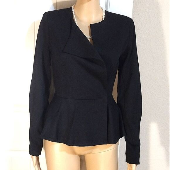 CAbi Women's Size 0 Black, Button Snap Jacket with Flowy Bottom - Picture 1 of 10